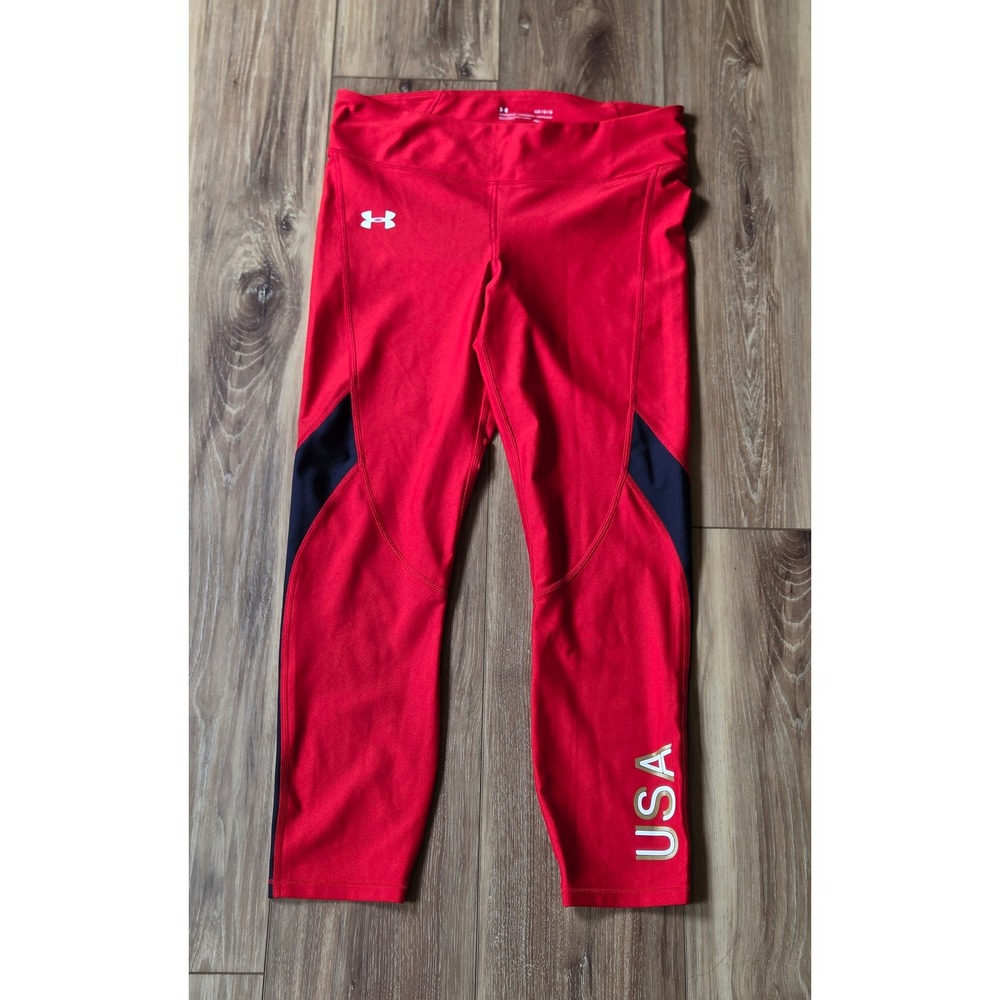 Under Armour HeatGear USA Compression Leggings Women's Size Large Red Navy